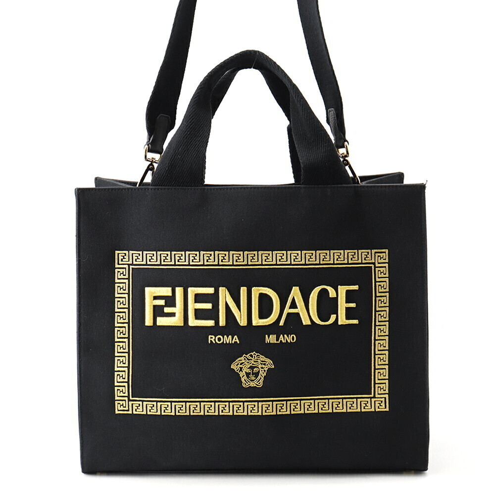 Fendi tote bag Versace collaboration embroide red canvas black